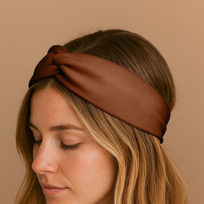 Bandeau Croisé en Jersey Soyeux Marron
