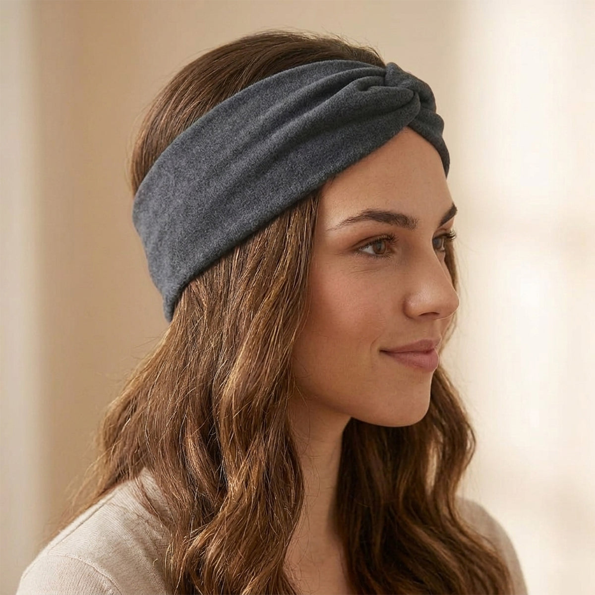 Bandeau Croisé en Jersey Soyeux Margie Gris Foncé
