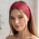Bandeau Large Rouge Voile de Fleurs Dentelle Festonnée