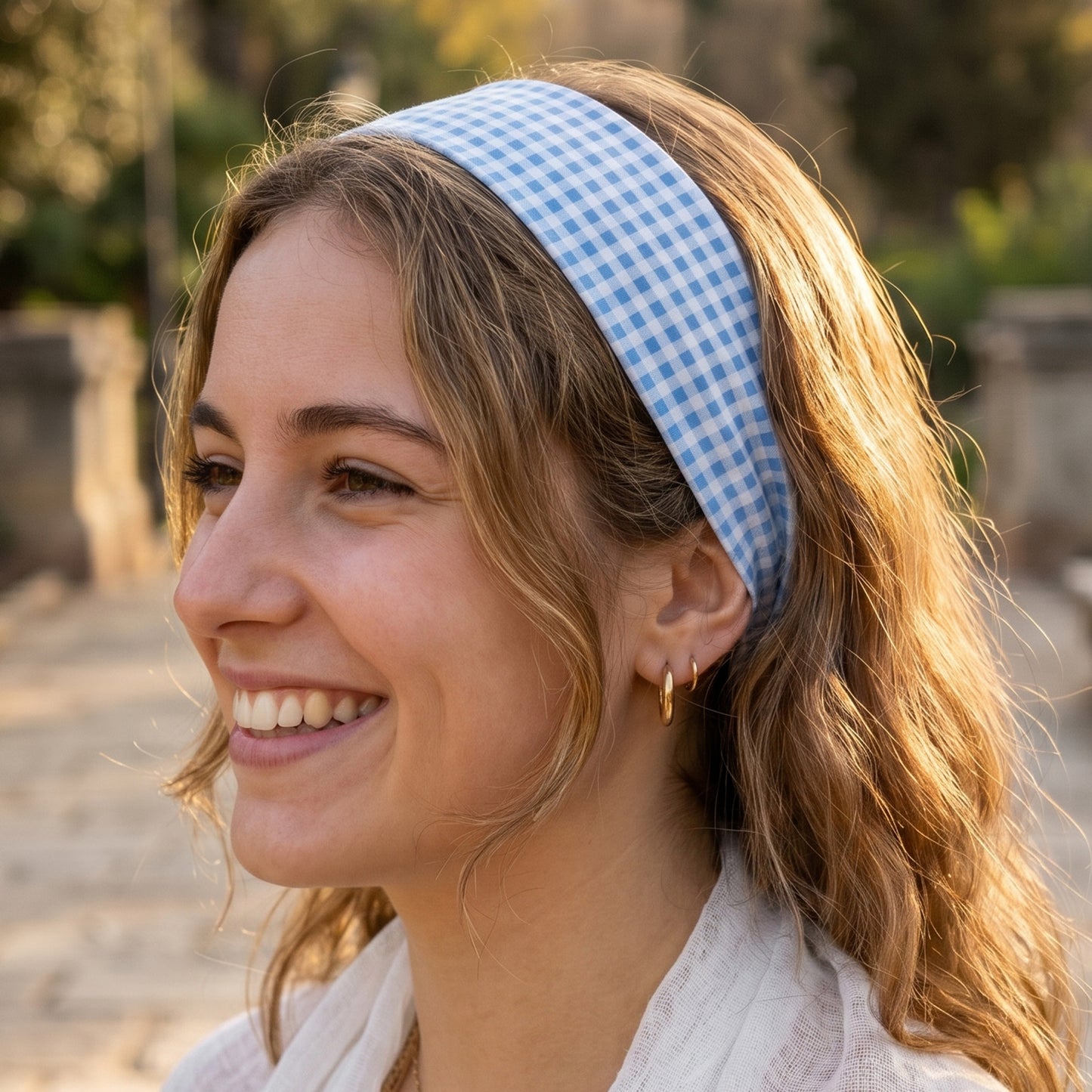 Bandeau Large Tendre Brise Vichy Bleu Ciel