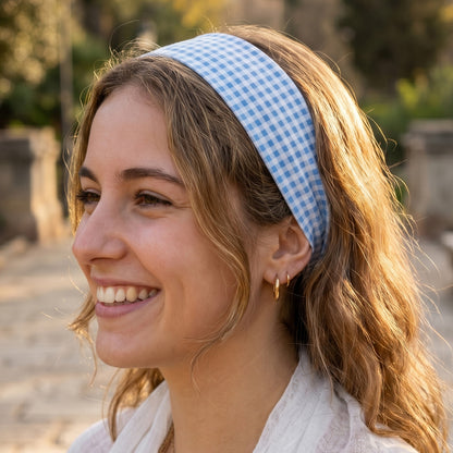 Bandeau Large Tendre Brise Vichy Bleu Ciel