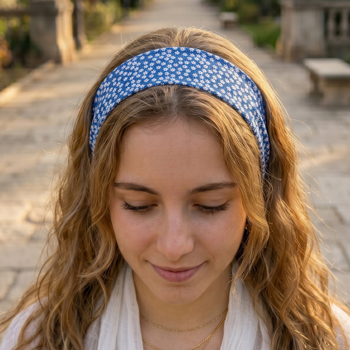 Bandeau Large Douce Marguerite Bleu