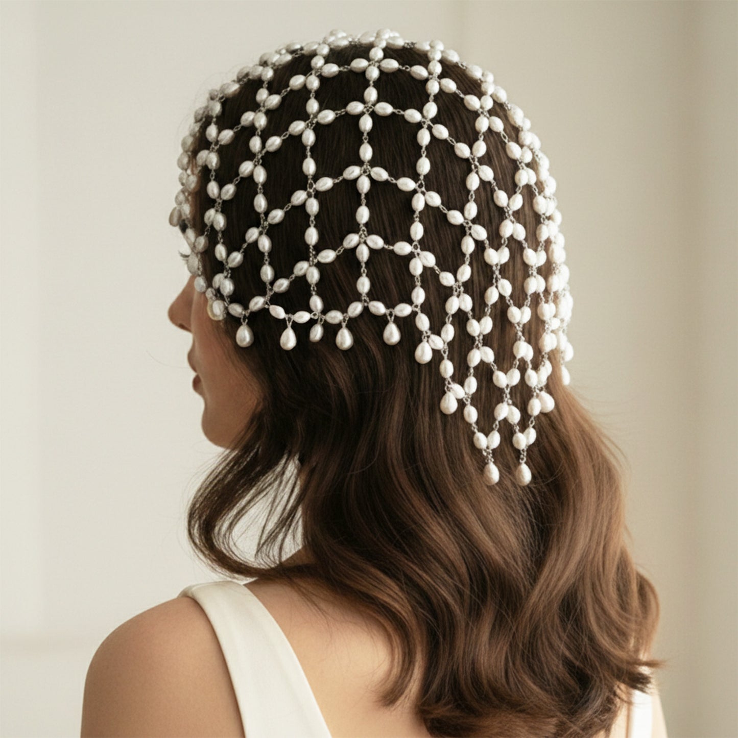 Bijou de Tête Chaîne Argentée Allure Bohème à Effet Voilage Perlé