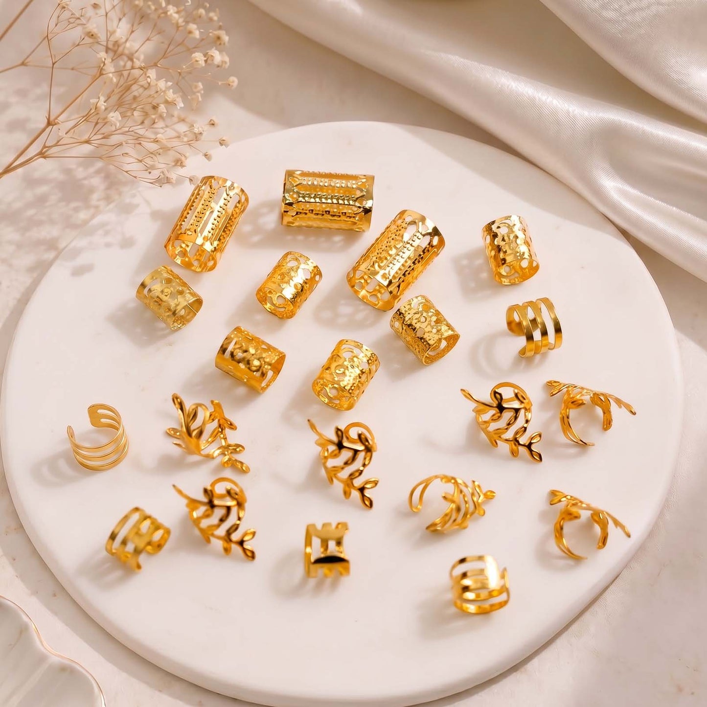 Lot de 40 Bijoux de Cheveux Athéna Dorés Motif Feuille