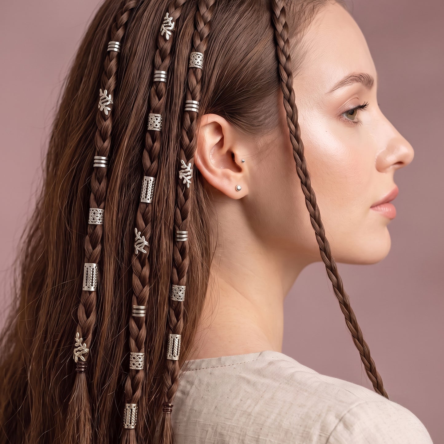 Lot de 40 Bijoux de Cheveux Athéna Argentés Motif Feuille