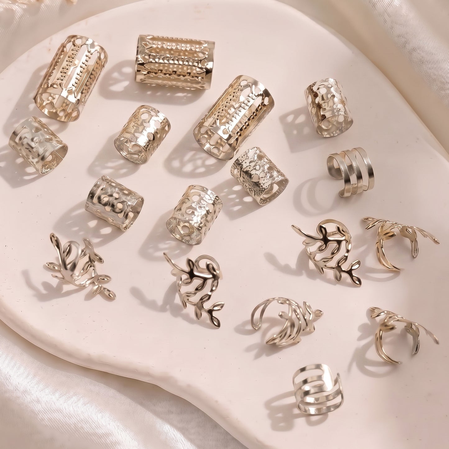 Lot de 40 Bijoux de Cheveux Athéna Argentés Motif Feuille
