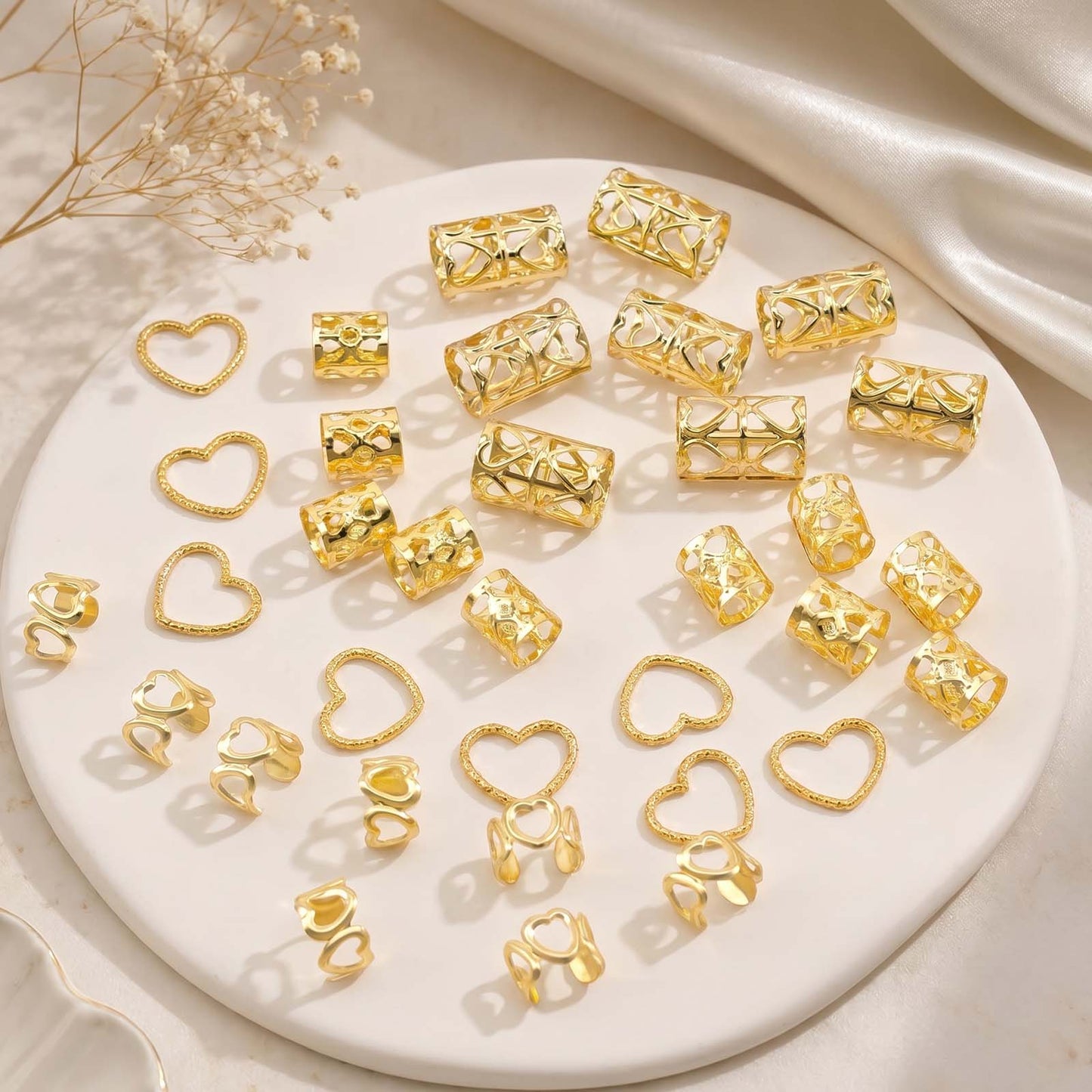 Lot de 40 Bijoux de Tresses Anneaux Capillaires Roseraie Dorée