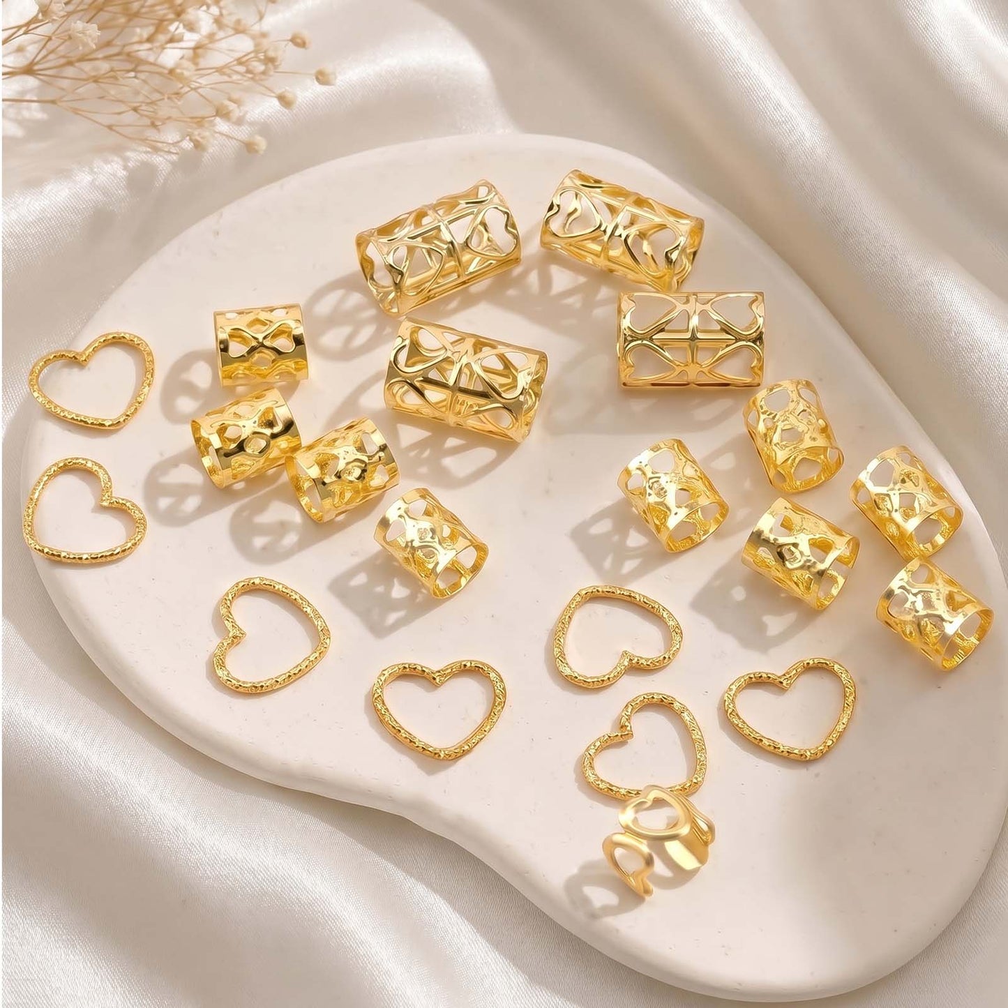 Lot de 40 Bijoux de Tresses Anneaux Capillaires Roseraie Dorée