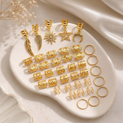 Lot de 45 Bijoux Capillaires Dorés Astre & Soleil
