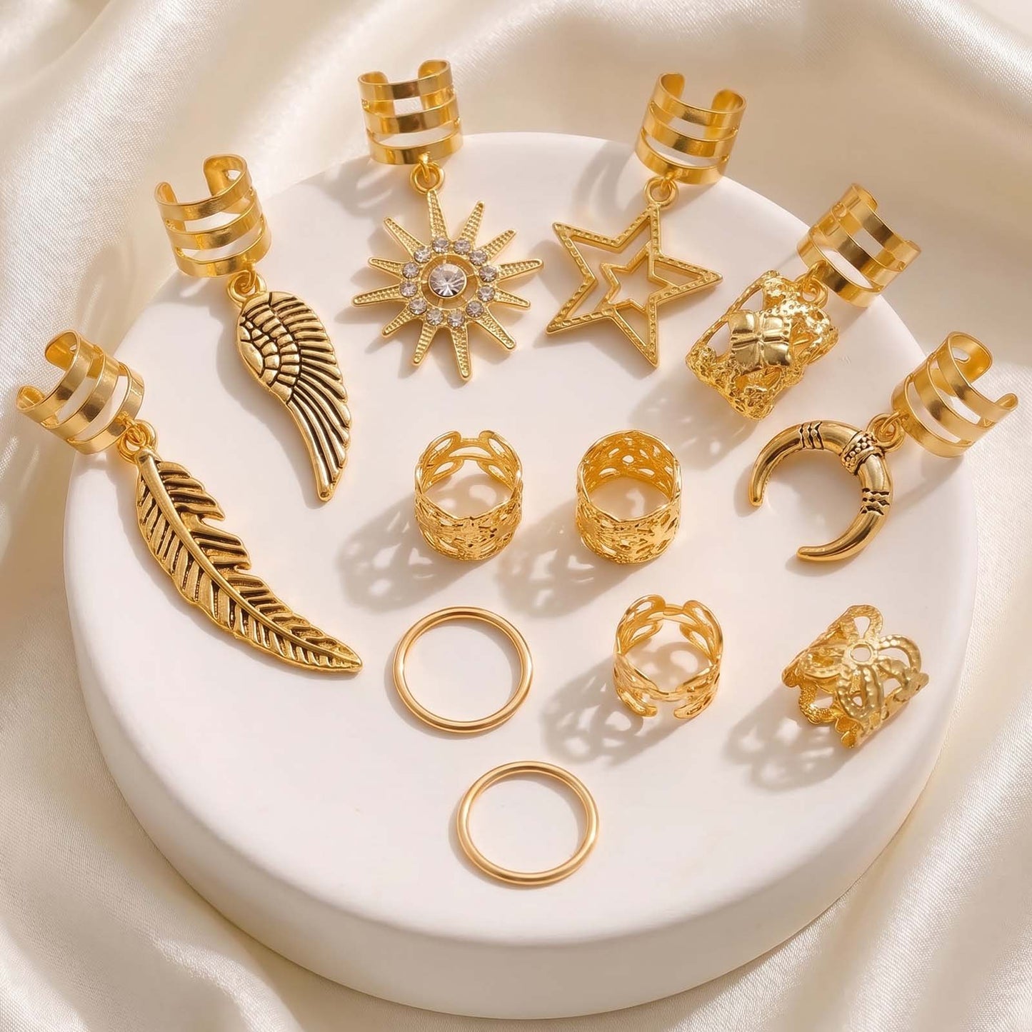 Lot de 45 Bijoux Capillaires Dorés Astre & Soleil