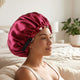 Bonnet de Nuit en Satin Ajustable Bordeaux avec Doublure