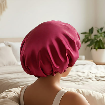 Bonnet de Nuit en Satin Ajustable Bordeaux avec Doublure