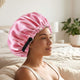 Bonnet de Nuit en Satin Ajustable Rose avec Doublure