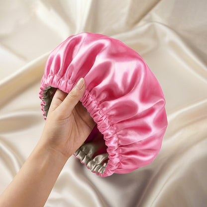 Bonnet de Nuit en Satin Ajustable Rose avec Doublure