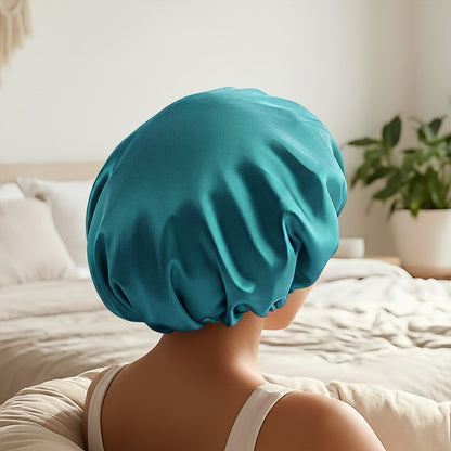 Bonnet de Nuit en Satin Ajustable Vert Turquoise avec Doublure