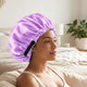 Bonnet de Nuit en Satin Ajustable Lavande avec Doublure