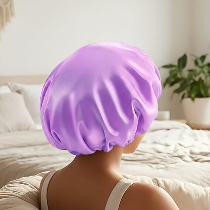 Bonnet de Nuit en Satin Ajustable Lavande avec Doublure