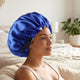 Bonnet de Nuit en Satin Ajustable Bleu Roi avec Doublure