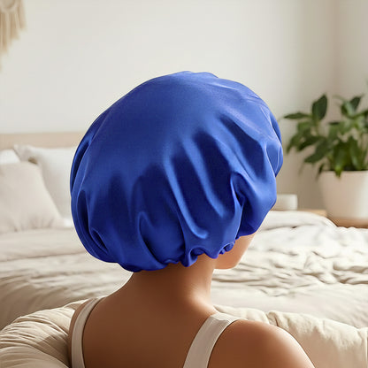 Bonnet de Nuit en Satin Ajustable Bleu Roi avec Doublure