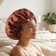 Bonnet de Nuit en Satin Ajustable Marron Chocolat avec Doublure