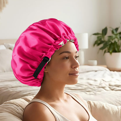 Bonnet de Nuit en Satin Ajustable Fuchsia avec Doublure