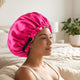 Bonnet de Nuit en Satin Ajustable Fuchsia avec Doublure