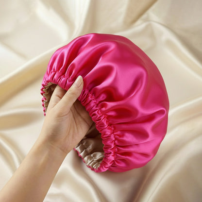 Bonnet de Nuit en Satin Ajustable Fuchsia avec Doublure