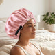 Bonnet de Nuit en Satin Ajustable Rose Pastel avec Doublure