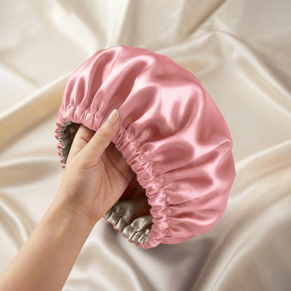 Bonnet de Nuit en Satin Ajustable Rose Pastel avec Doublure
