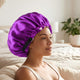 Bonnet de Nuit en Satin Ajustable Violet Pourpre avec Doublure