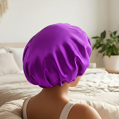 Bonnet de Nuit en Satin Ajustable Violet Pourpre avec Doublure