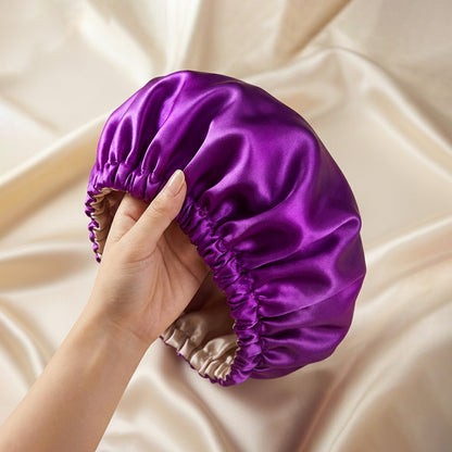 Bonnet de Nuit en Satin Ajustable Violet Pourpre avec Doublure