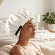 Bonnet de Nuit en Satin Ajustable Blanc avec Doublure