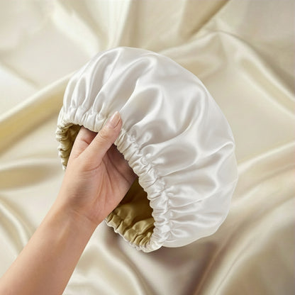 Bonnet de Nuit en Satin Ajustable Blanc avec Doublure