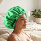 Bonnet de Nuit en Satin Ajustable Vert avec Doublure
