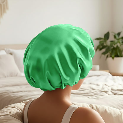 Bonnet de Nuit en Satin Ajustable Vert avec Doublure