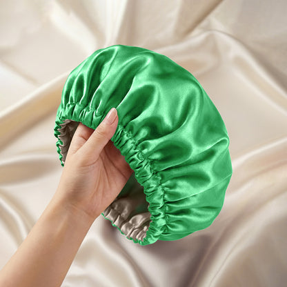 Bonnet de Nuit en Satin Ajustable Vert avec Doublure