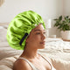 Bonnet de Nuit en Satin Ajustable Vert Citron avec Doublure