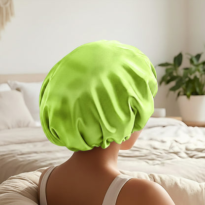 Bonnet de Nuit en Satin Ajustable Vert Citron avec Doublure