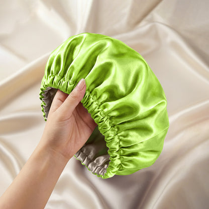 Bonnet de Nuit en Satin Ajustable Vert Citron avec Doublure