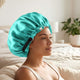 Bonnet de Nuit en Satin Ajustable Vert Menthe avec Doublure