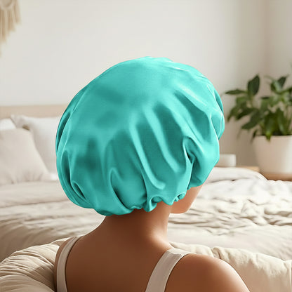 Bonnet de Nuit en Satin Ajustable Vert Menthe avec Doublure