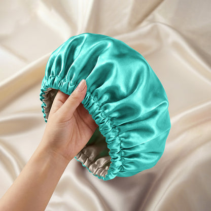 Bonnet de Nuit en Satin Ajustable Vert Menthe avec Doublure