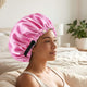 Bonnet de Nuit en Satin Ajustable Rose Vif avec Doublure