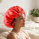 Bonnet de Nuit en Satin Ajustable Rouge avec Doublure