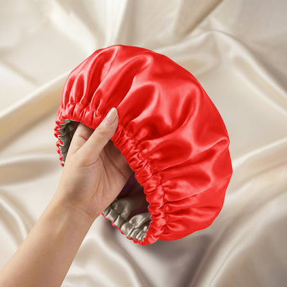 Bonnet de Nuit en Satin Ajustable Rouge avec Doublure