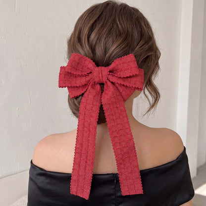Barrette Nœud Coquette Cherry Rouge en Tissu Texturé Style Tweed