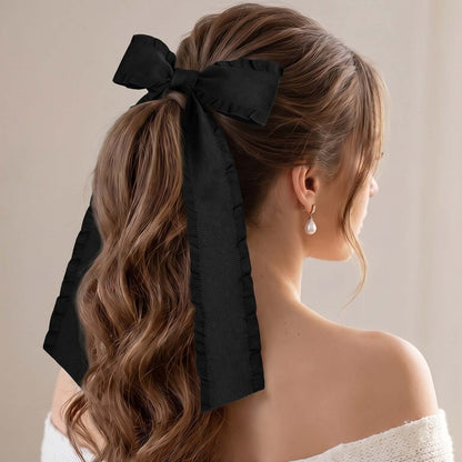 Barrette Nœud Noir Ruban Coquette à Volants Style Couture