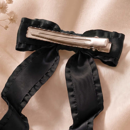 Barrette Nœud Noir Ruban Coquette à Volants Style Couture