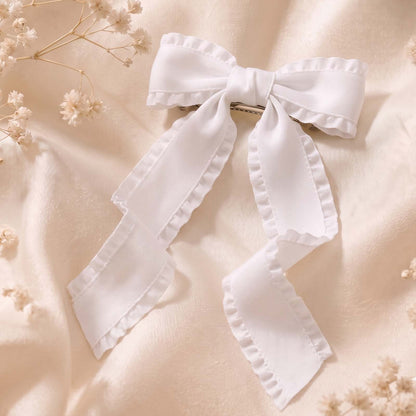 Barrette Nœud Blanc Ruban Coquette à Volants Style Couture
